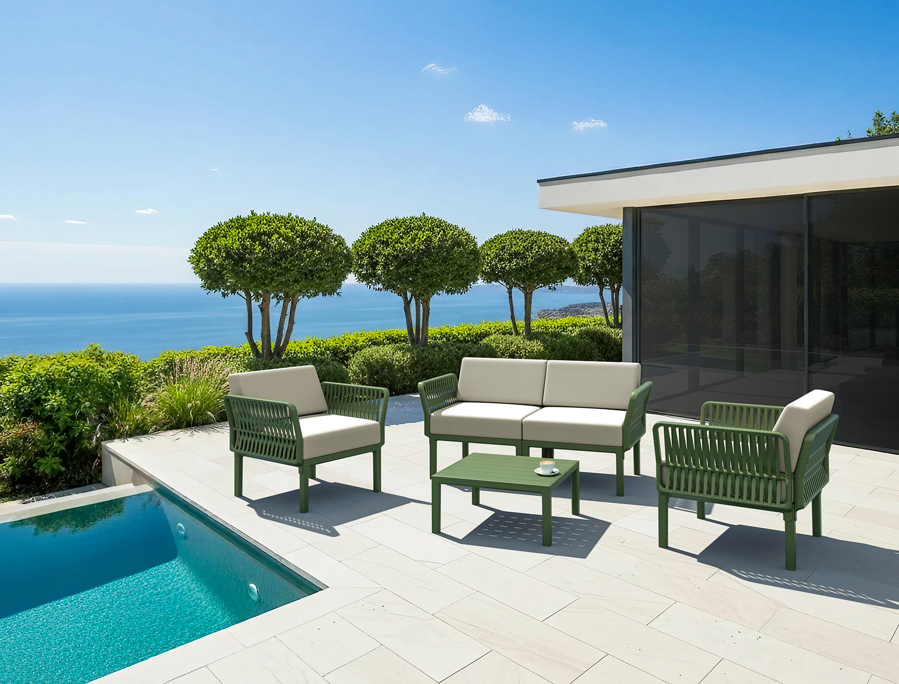 Elegant Siesta hospitality terrace overlooking the sea